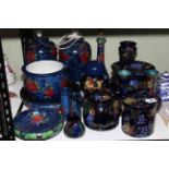 Collection of Maling, Royal Stanley ware decorative fruit porcelain including lamps, planter, vases,