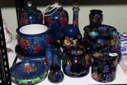 Collection of Maling, Royal Stanley ware decorative fruit porcelain including lamps, planter, vases,