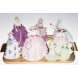 Collection of eight Royal Doulton, Worcester, Coalport and Wedgwood ladies.