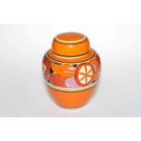 Clarice Cliff Bizarre 'Sliced Fruit' ginger jar and cover, printed marks, Newport Pottery, 22cm.