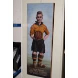 Billy Wright, Wolves & England footballer, oil on board, 70cm by 25cm.