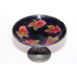 Moorcroft Pomegranate tazza with beaten Tudric Moorcroft pewter stand, overall decoration,