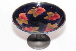 Moorcroft Pomegranate tazza with beaten Tudric Moorcroft pewter stand, overall decoration,