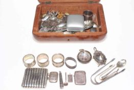 Silver items including engraved cigarette case, napkin rings, also coins and EP wares.