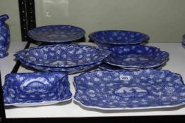 Maling North East Coast Exhibition pieces comprising tazza, pair shaped oval dishes,