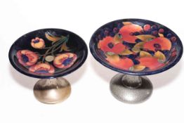 Moorcroft Poppy tazza, with EPNS stand, 18.