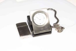 Pair silver cufflinks, silver bracelet, Zippo lighter and Mercedes Benz travel clock (4).