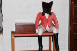 Fox soft toy dressed in hunting costume and a Victorian mahogany writing box.