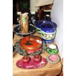 Collection of Maling wares including lustre plate, galleon powder bowl, vases, Ringtons, etc.
