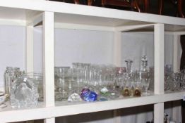 Collection of glass including paperweights, decanters, sherry glasses, etc.