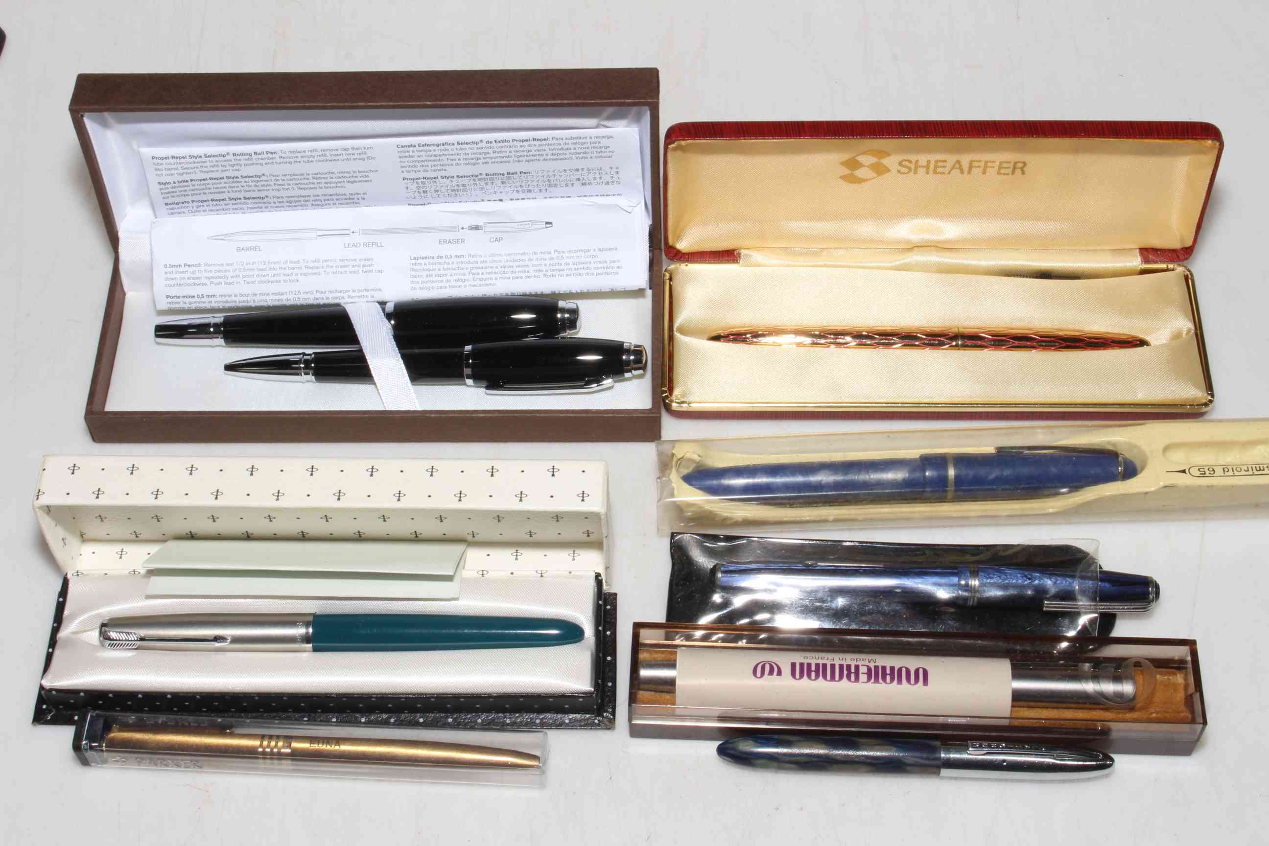 Box of coinage (some pre 1947 silver), pens including ladies Sheaffer, two clockwork toys, etc. - Image 2 of 2