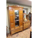 Victorian satin walnut mirror door wardrobe and dressing table and three bedroom chairs (wardrobe