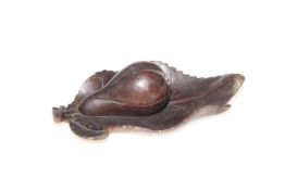 Black Forrest carved pear and leaf inkwell, 17.5cm length.