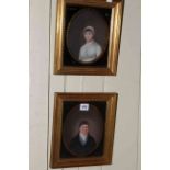 Pair oval painted portraits of a 19th Century Lady & Gentleman in gilt glazed frames, 26.