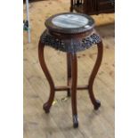 Oriental carved hardwood and marble inset circular jardiniere stand, 73cm by 32.5cm diameter.