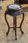 Oriental carved hardwood and marble inset circular jardiniere stand, 73cm by 32.5cm diameter.