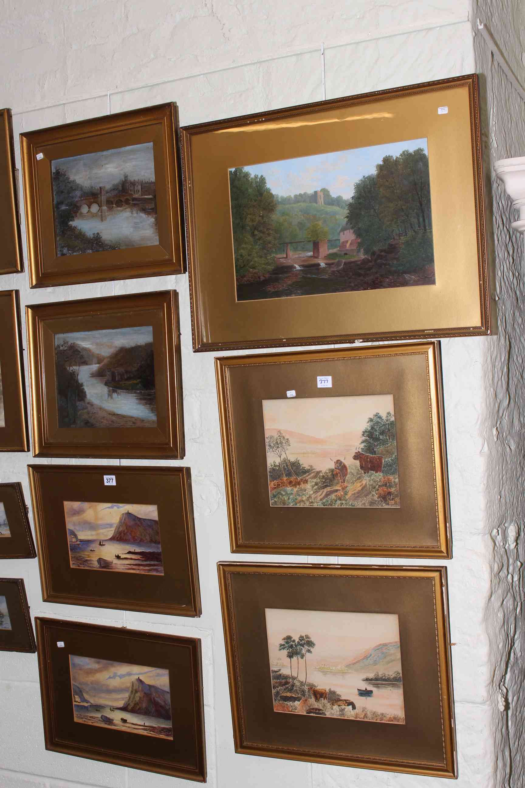 Collection of nineteen framed 19th Century watercolours and oils, including signed landscapes, - Image 2 of 3