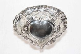 Late Victorian silver heart shape basket, embossed and pierced, Chester 1895.