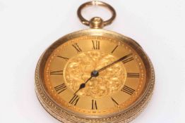 18k gold cased J.W. Benson, London, fob watch, 4cm diameter.
