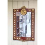 Continental rectangular bevelled wall mirror, the frame decorated with brass and porcelain roundels,