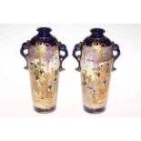 Pair Satsuma vases with panels of figure decoration, 31cm.