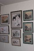 Collection of nine framed 20th century Chinese watercolours and silks.