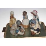 Two Lladro Eskimo figures and three Lladro girl figures (5).