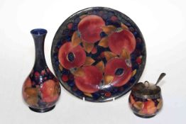 Moorcroft Pomegranate preserve pot with EPNS lid, 9cm to top of lid,