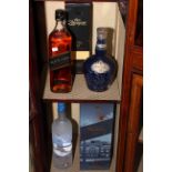 Five bottles of spirits including limited edition Miami Blue Label Johnnie Walker 750ml,