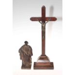 Bronze Corpus Christie 50cm, and carved wood figure (2).