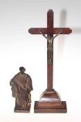 Bronze Corpus Christie 50cm, and carved wood figure (2).