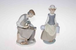 Lladro Cobbler, 24.5cm, and Lladro Girl with Milk Jars, 28cm (2).