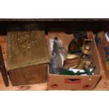 Salter and other scales, miners lamp and brass mining ornament, brass coal box, etc.
