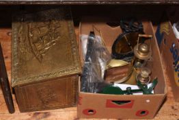 Salter and other scales, miners lamp and brass mining ornament, brass coal box, etc.