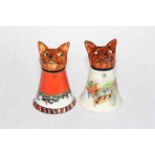 Two Maling fox mask stirrup cups, 14cm (one restored the other cracked).