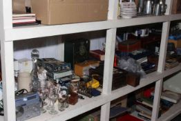 Collection of games, tins, metalwares, figurines, crystal, Oriental style box, bamboo mat, painting,