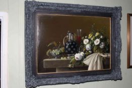 Still Life, oil on canvas, signed lower left, 49cm by 69cm, framed.