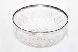 Large crystal bowl with silver rim, Birmingham 1914, 25.5cm diameter.