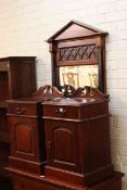 Pair hardwood bedside pedestals, arched top bevelled wall mirror and Brazier style plant stand (4).