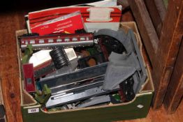 Box of train accessories and carriages, etc.