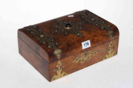 Vintage walnut and brass inlaid writing box, 28cm.