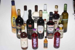 Collection of spirits and wine, fifteen bottles.