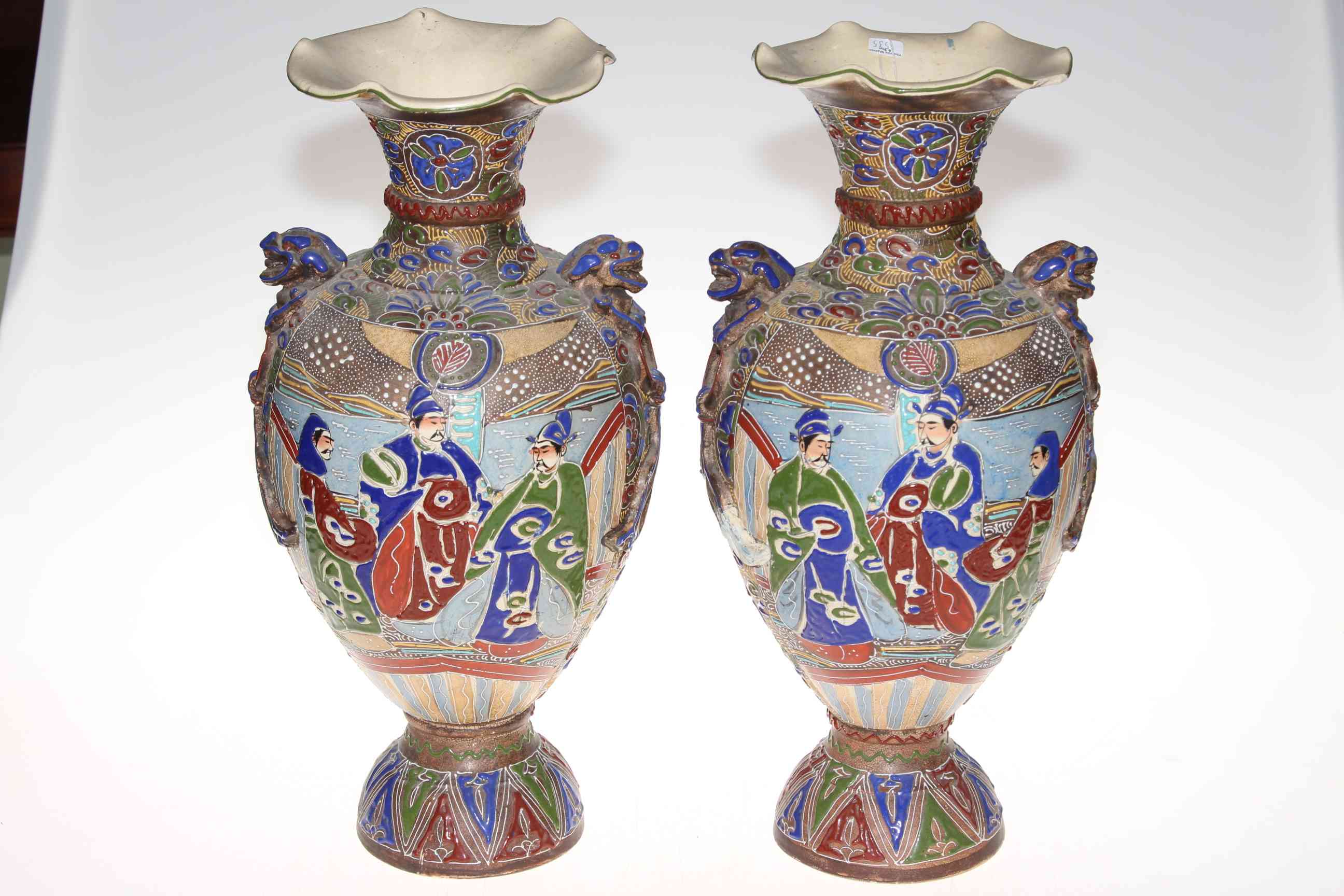 Pair large Oriental pottery vases with profuse figure and patterned decoration, 45cm. - Image 2 of 2