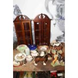 Two small corner display cabinets, Border Fine Art and other animal groups,