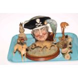 Royal Doulton character jug 'Long John Silver', Border Fine Arts groups and Beswick Whippet.