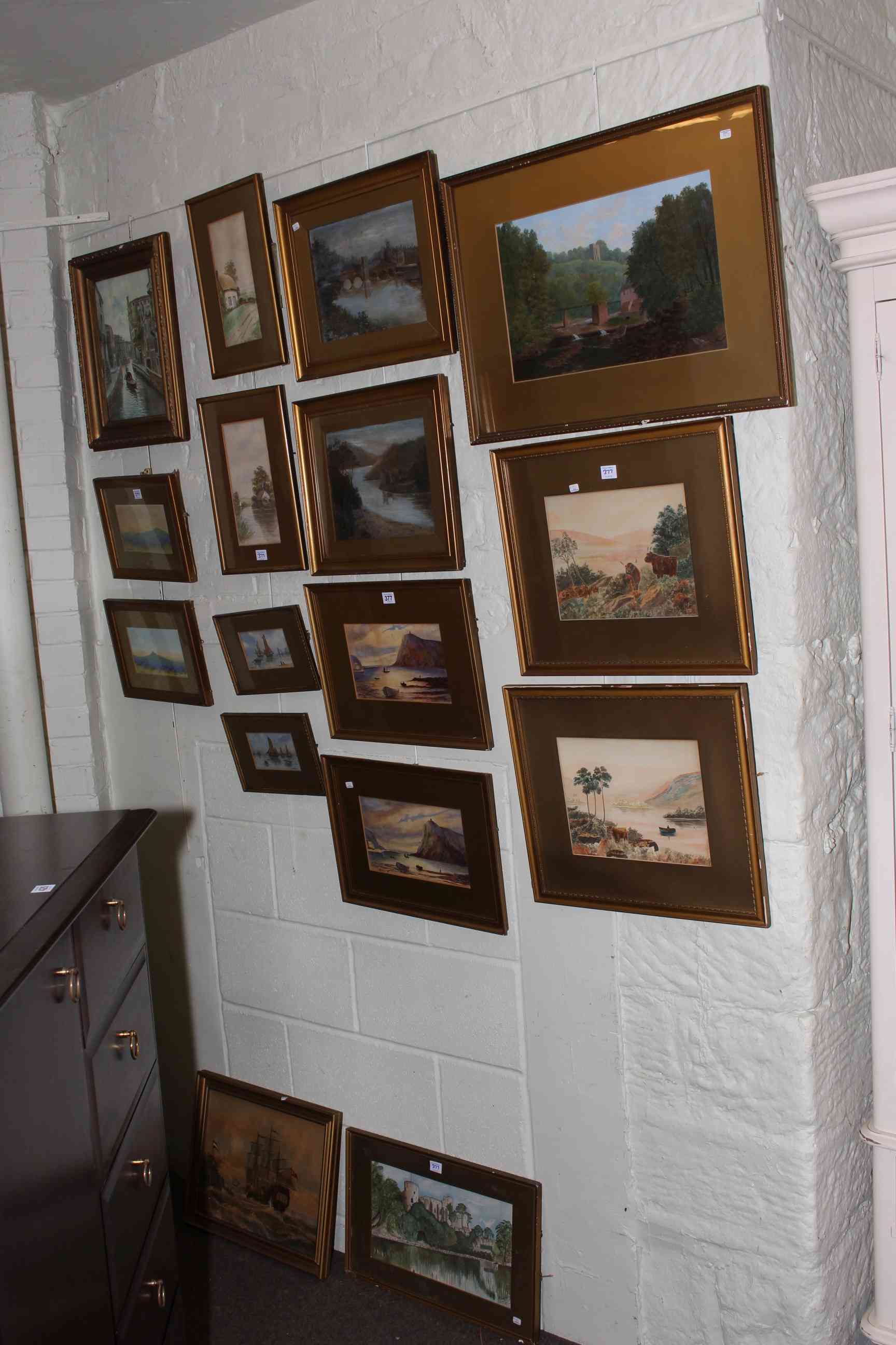 Collection of nineteen framed 19th Century watercolours and oils, including signed landscapes,
