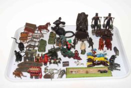 Collection of lead and metal animal figures, Dinky and Corgi military vehicles,