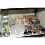 Collection of glassware, vintage telephone, metalwares, etc.