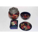 Moorcroft Pomegranate jar with pewter lid (badly damaged) 17.