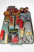 Interesting tray lot of mostly tinplate toys including Stagecoach,